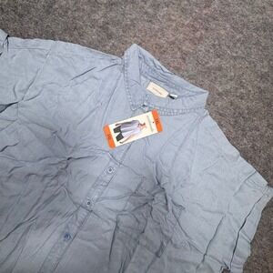 Ecothreads Womens XXL Light Blue 100% Lyocell Short Sleeve Button Down Shirt NWT